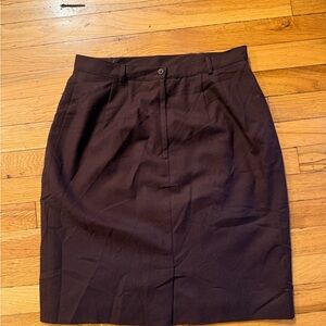 Vintage 100% Wool Elegant Dark Brown Women's Pencil Skirt